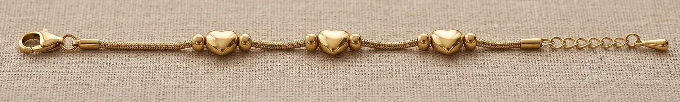 Golden Three-Heart Charm Bracelet